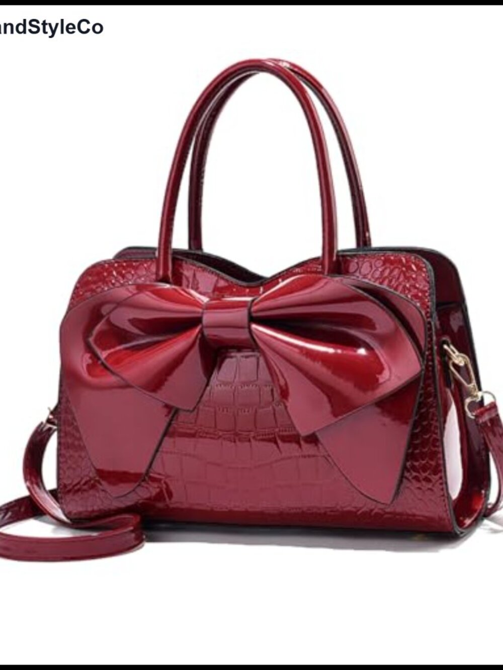 Crocodile Embossed Tote Bag Bow Design Top Handle Zipper Crossbody Purse